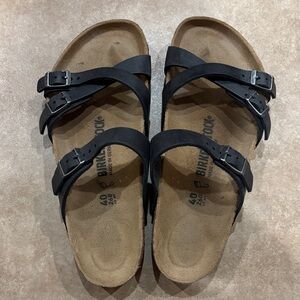 Birkenstock Franca Oiled Black Leather Criss Cross Sandal